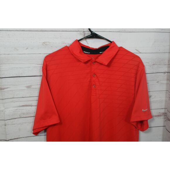 NIKE Men's Large Dri Fit Golf Polo Shirt, Red, Polyester, Collared, 3-Button - Picture 2 of 9